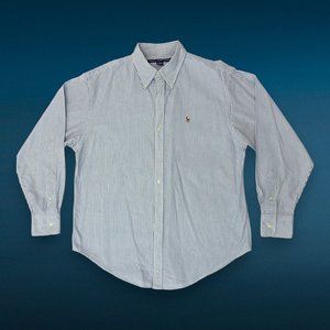 Ralph Lauren Sport Boy's Size 10 Long Sleeve Button Up Shirt Blue Stripe
